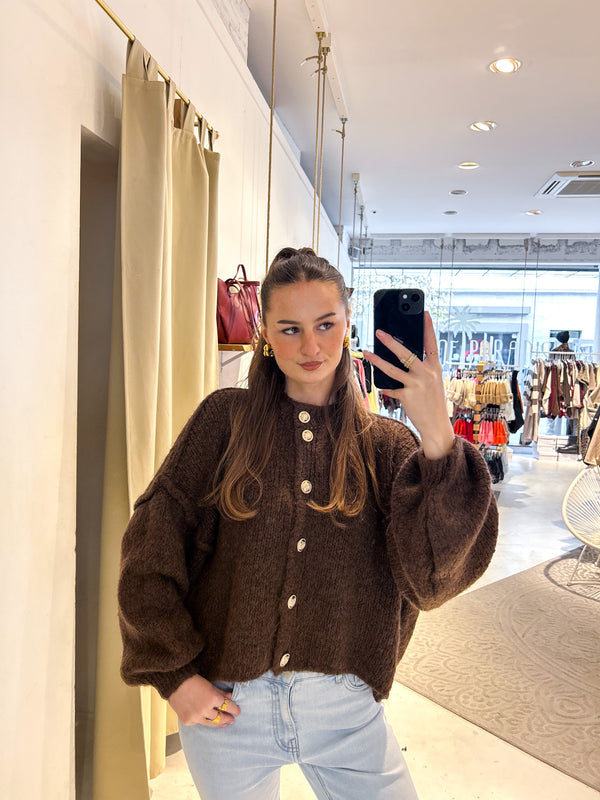 Kurze Oversized Strickjacke Braun