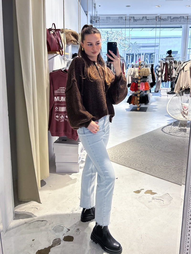 Kurze Oversized Strickjacke Braun