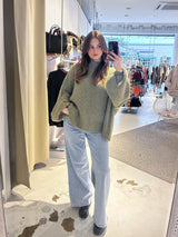 Oversized Strickpullover mit Stehkragen Olive