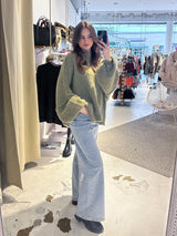 Oversized Strickpullover mit Stehkragen Olive