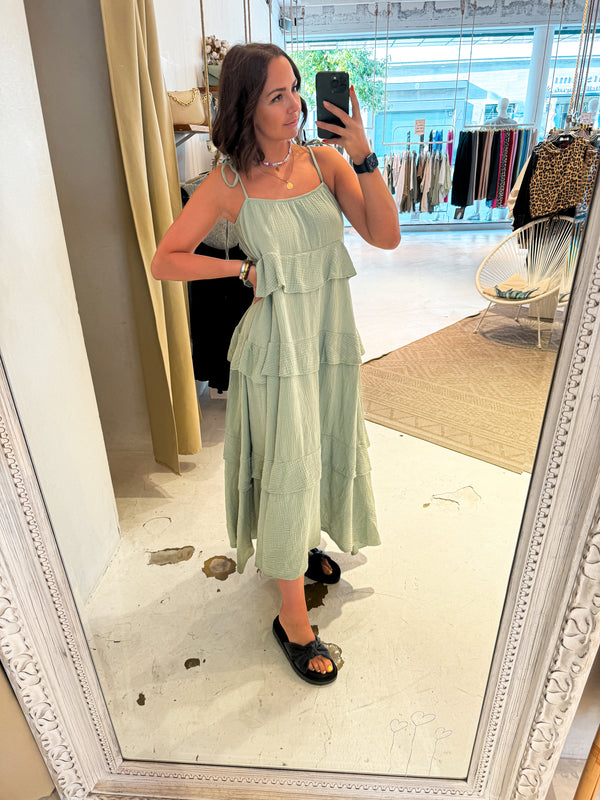 Maxi Waffle Kleid Olive