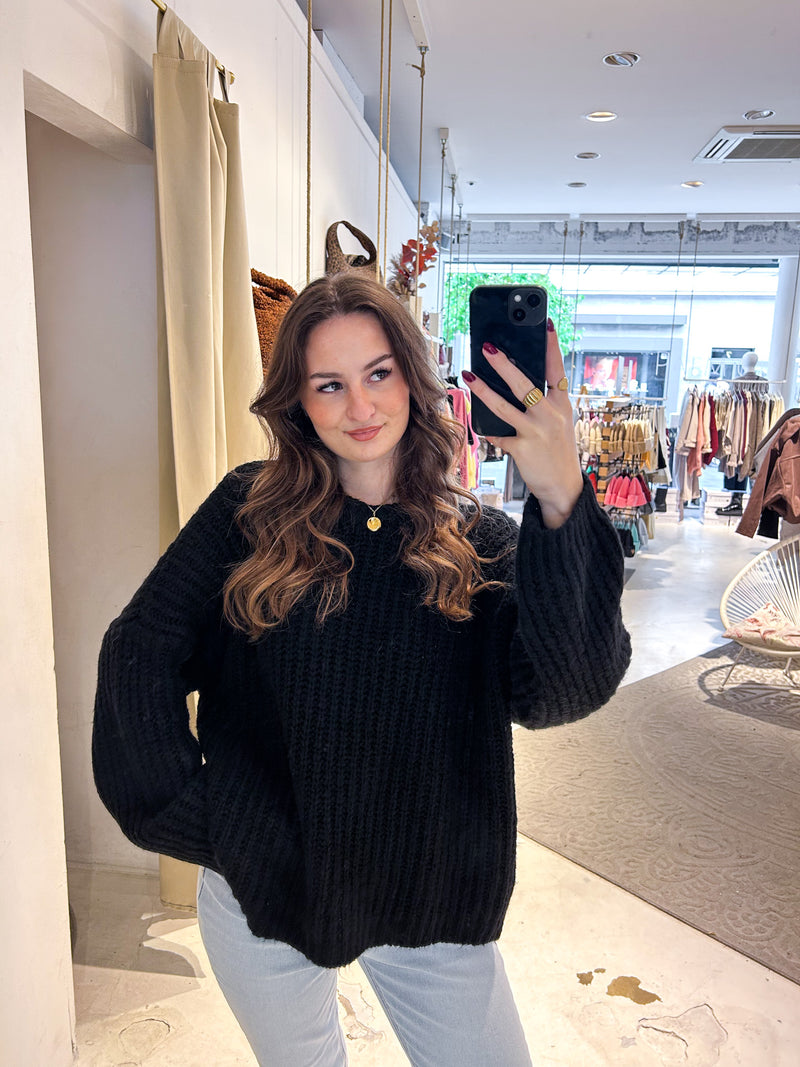 Grober Strickpullover Schwarz