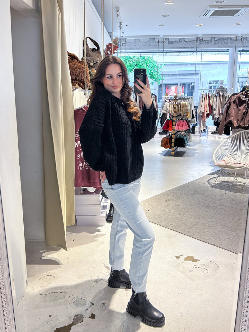 Grober Strickpullover Schwarz