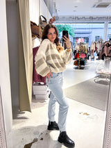 Oversized Strickpullover Gestreift Taupe