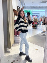 Oversized Strickpullover Gestreift Schwarz