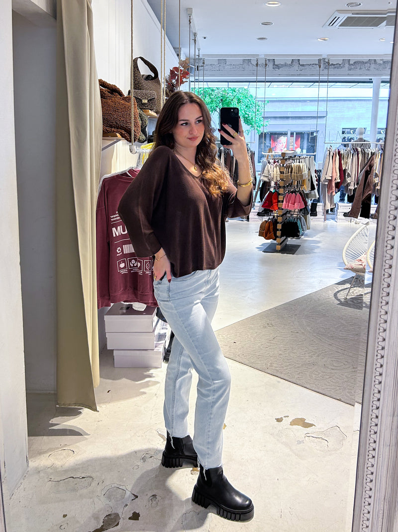 Dünner Strickpullover Braun