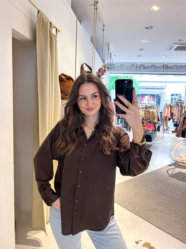Kurze Silky Bluse Braun