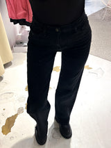 Wide Leg Jeans mit Steinchen Schwarz