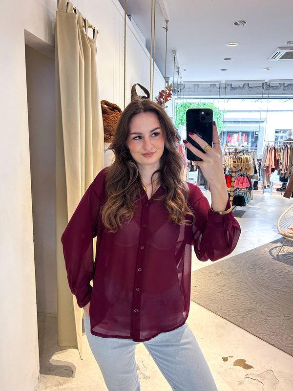 Kurze Bluse Weinrot