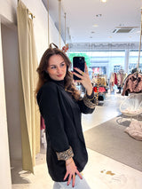 Oversized Blazer mit Leomuster Schwarz