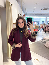 Oversized Blazer mit Leomuster Weinrot