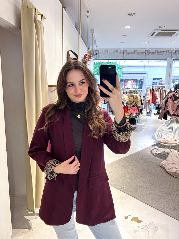 Oversized Blazer mit Leomuster Weinrot