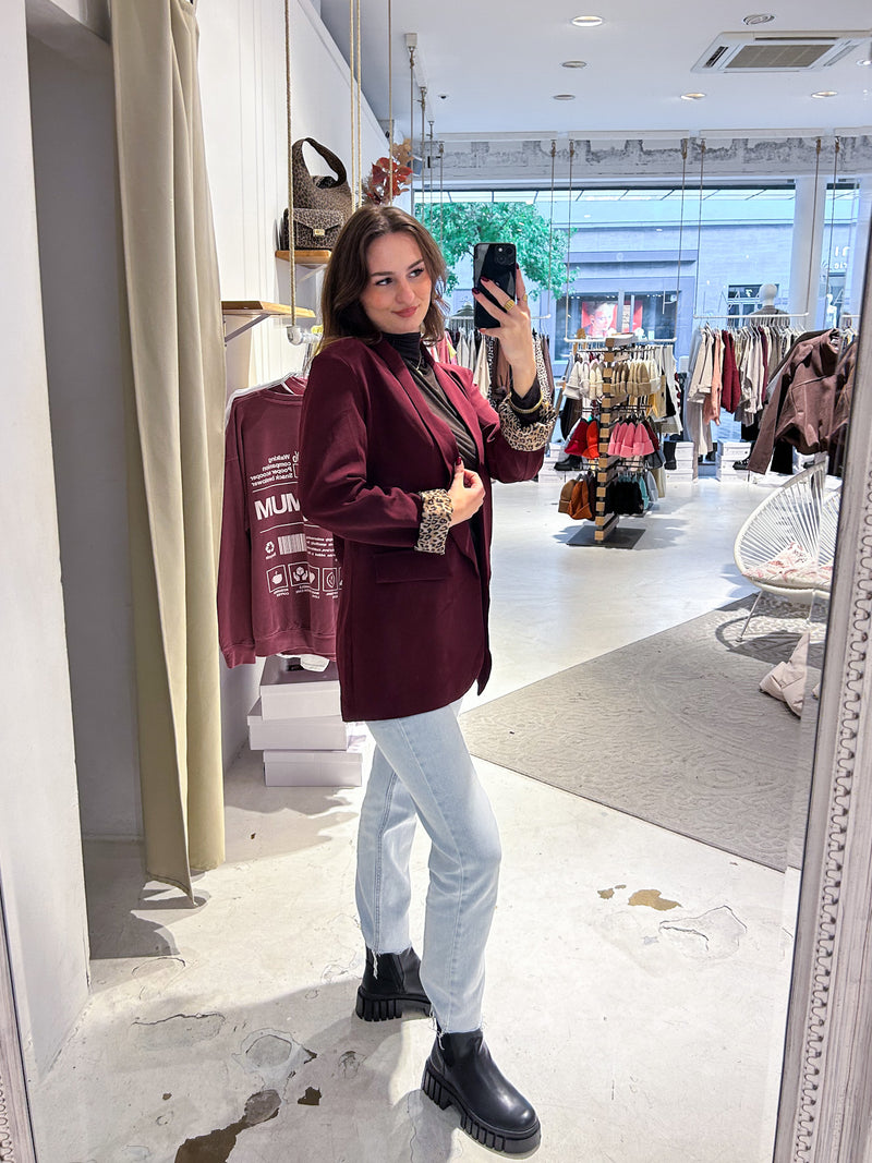 Oversized Blazer mit Leomuster Weinrot