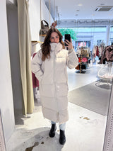 Lange Puffer Winterjacke Beige