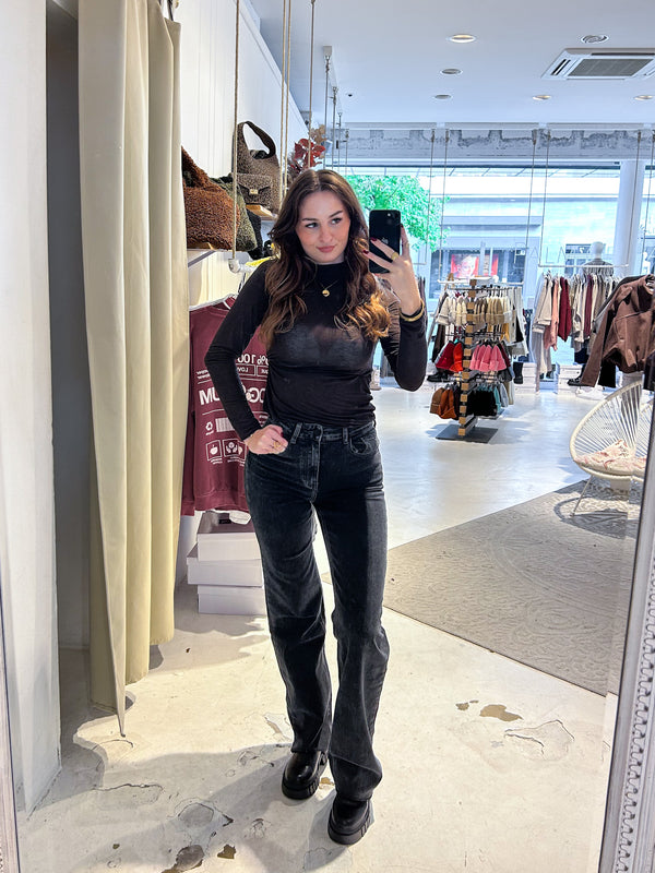 Wide Leg Extra Long Jeans Cut Washed Black