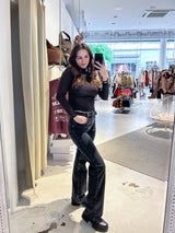 Wide Leg Extra Long Jeans Cut Washed Black