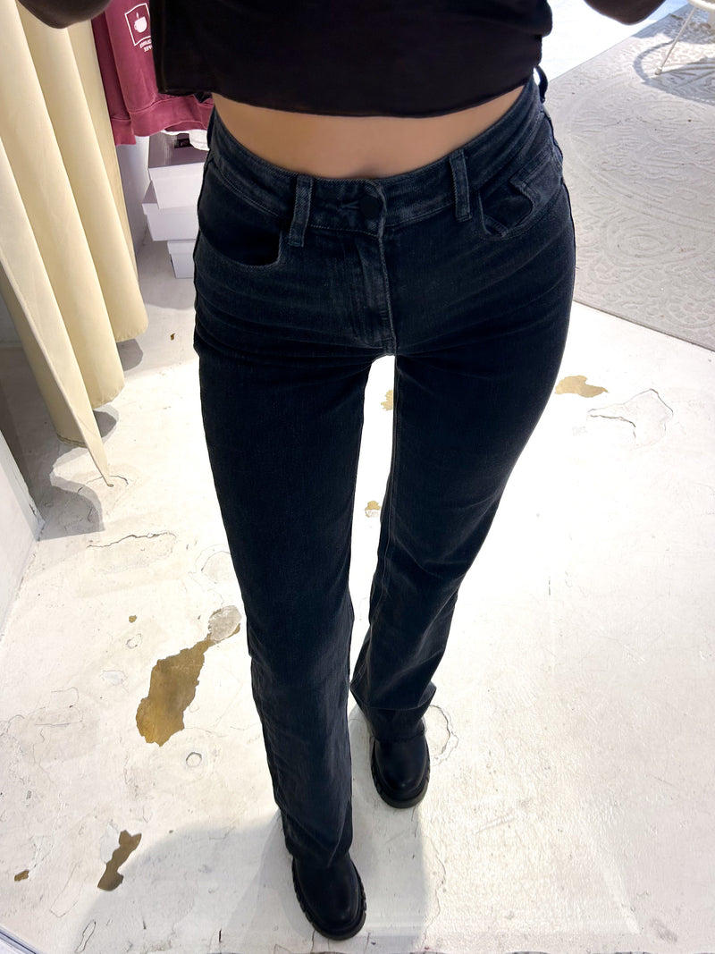 Wide Leg Extra Long Jeans Cut Washed Black