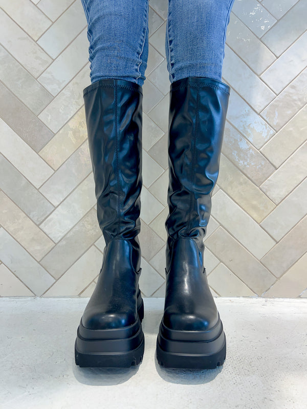 Hohe Stiefel mit Plateau Schwarz