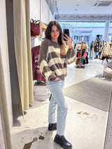 Oversized Strickpullover Gestreift Hellbraun