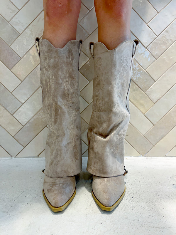 Cowboy Stiefel mit Muster Beige