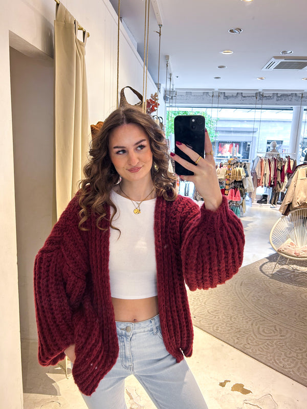 Grobe Strickjacke Weinrot