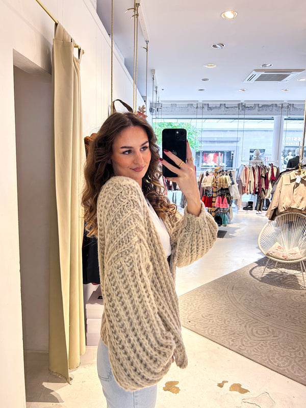 Grobe Strickjacke Taupe