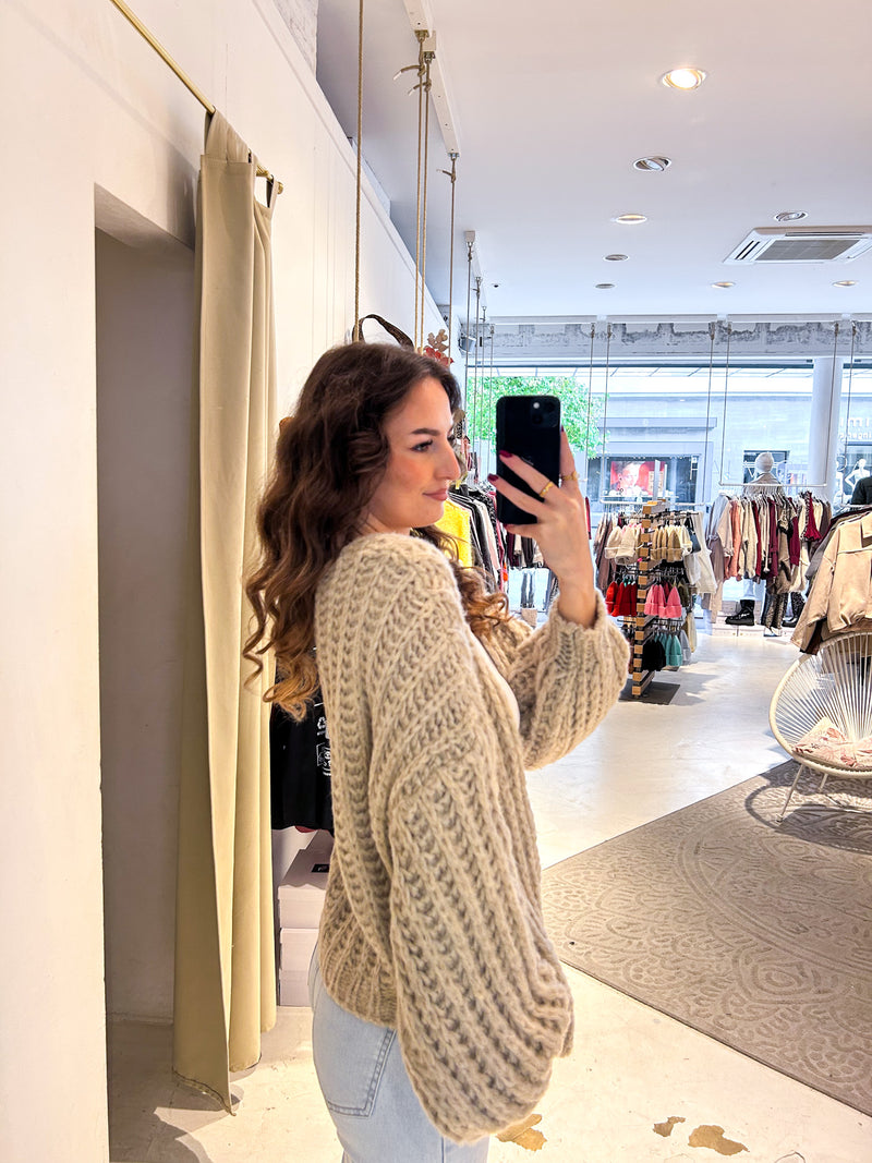 Grobe Strickjacke Taupe