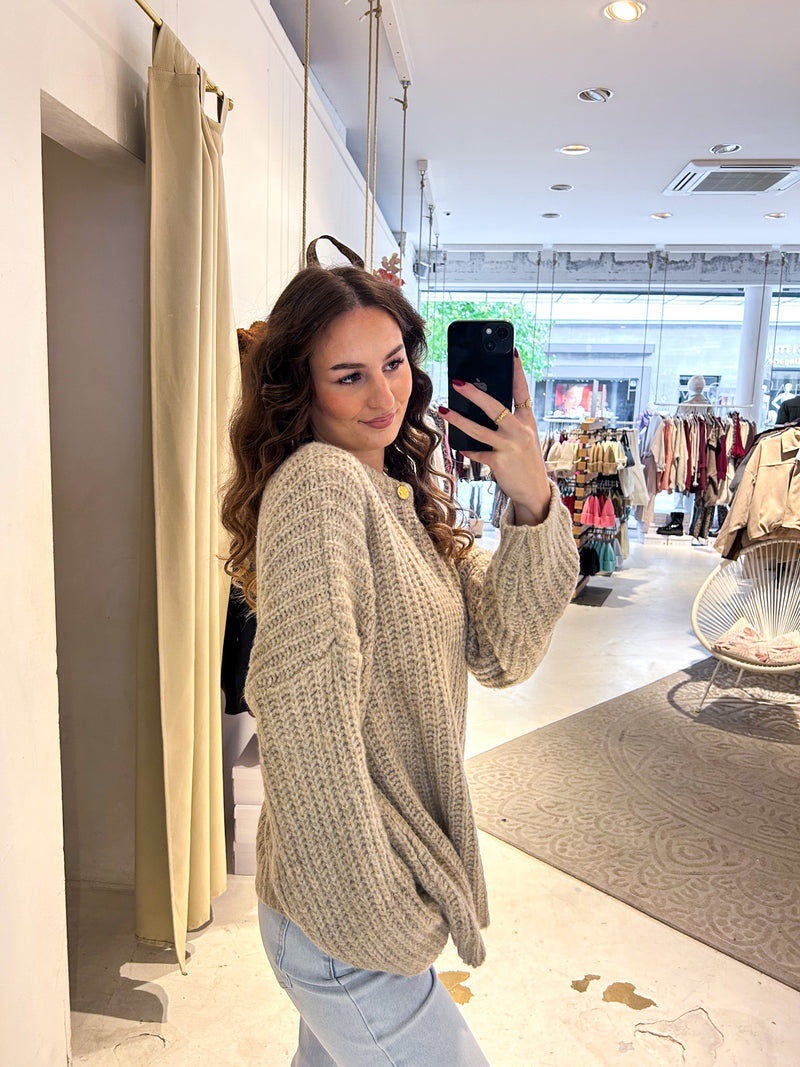 Grober Strickpullover Taupe