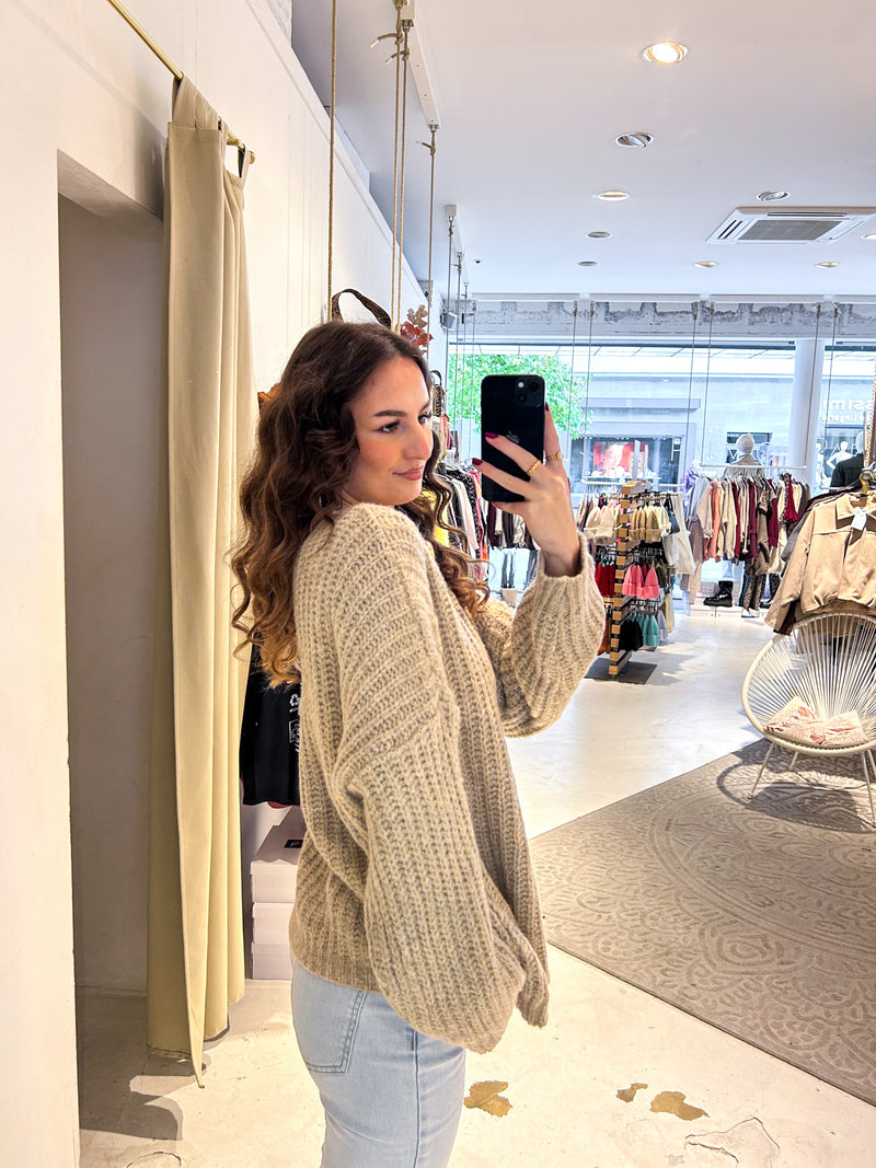 Grober Strickpullover Taupe