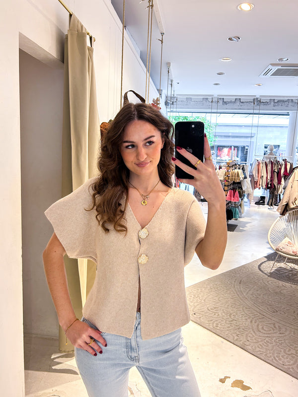 Kurzarm Strickjacke Beige