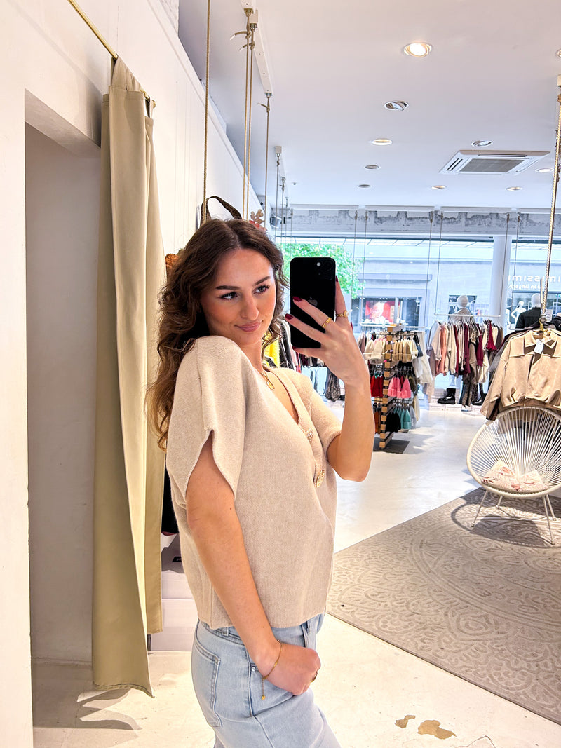 Kurzarm Strickjacke Beige