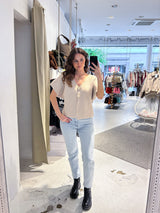 Kurzarm Strickjacke Beige