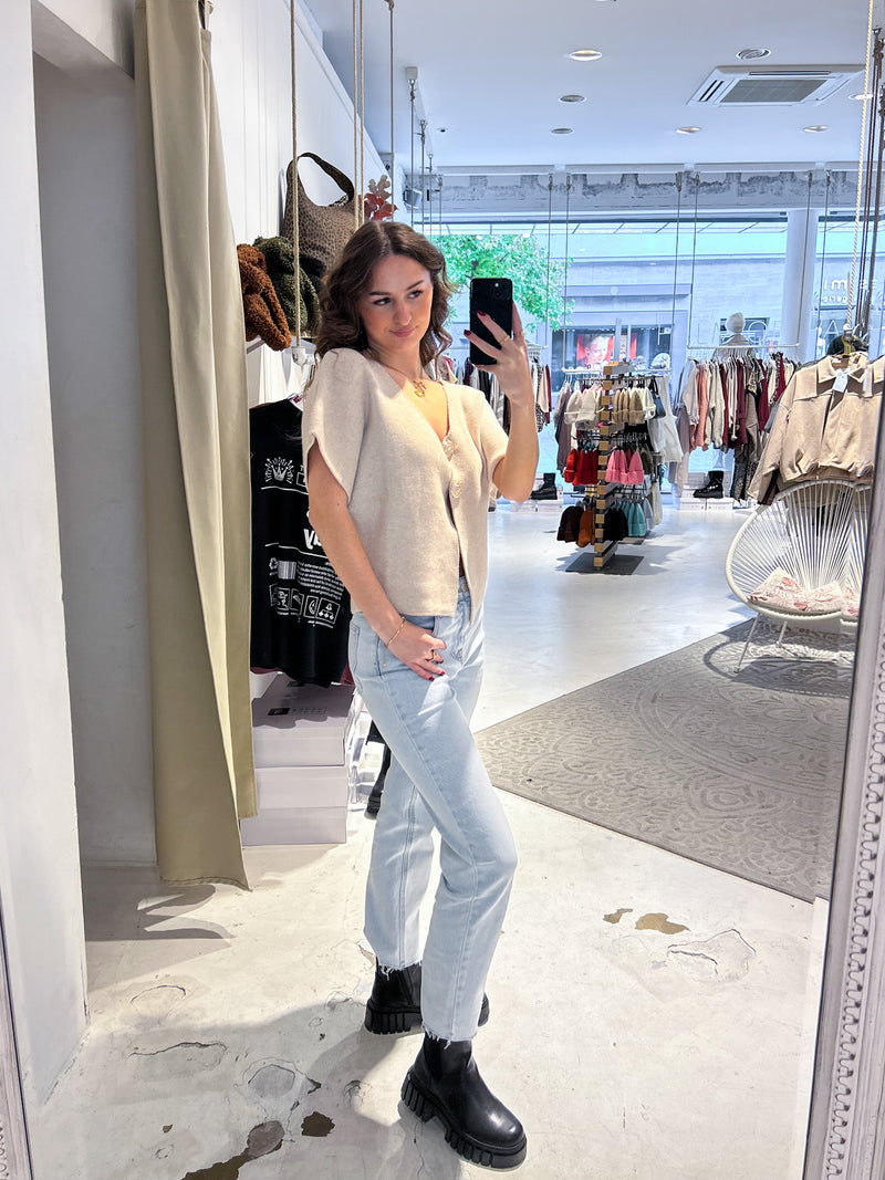 Kurzarm Strickjacke Beige