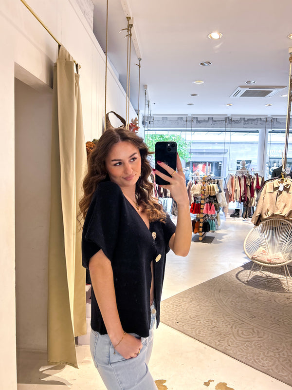 Kurzarm Strickjacke Schwarz