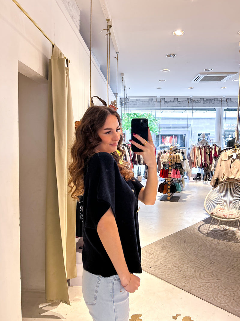 Kurzarm Strickjacke Schwarz