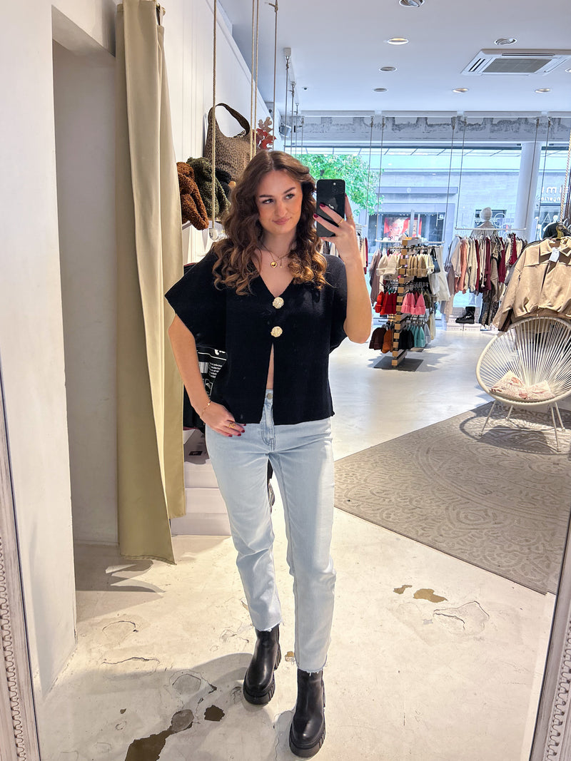 Kurzarm Strickjacke Schwarz