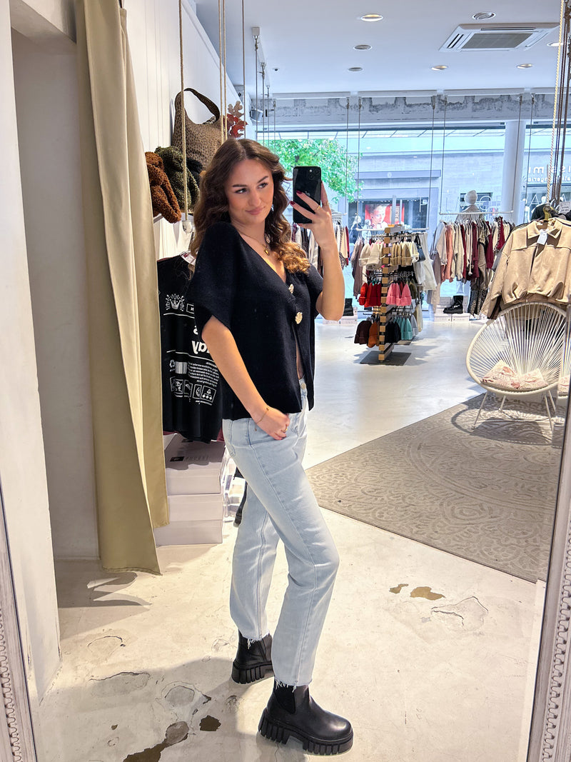 Kurzarm Strickjacke Schwarz