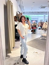 Kurzarm Strickjacke Creme