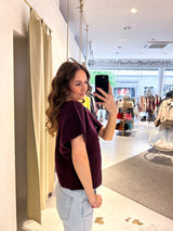 Kurzarm Strickjacke Weinrot