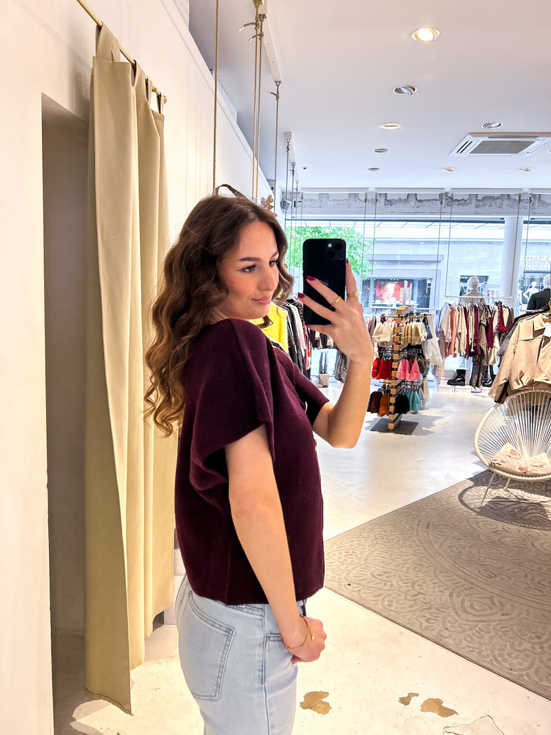 Kurzarm Strickjacke Weinrot