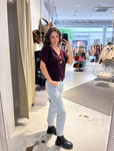 Kurzarm Strickjacke Weinrot