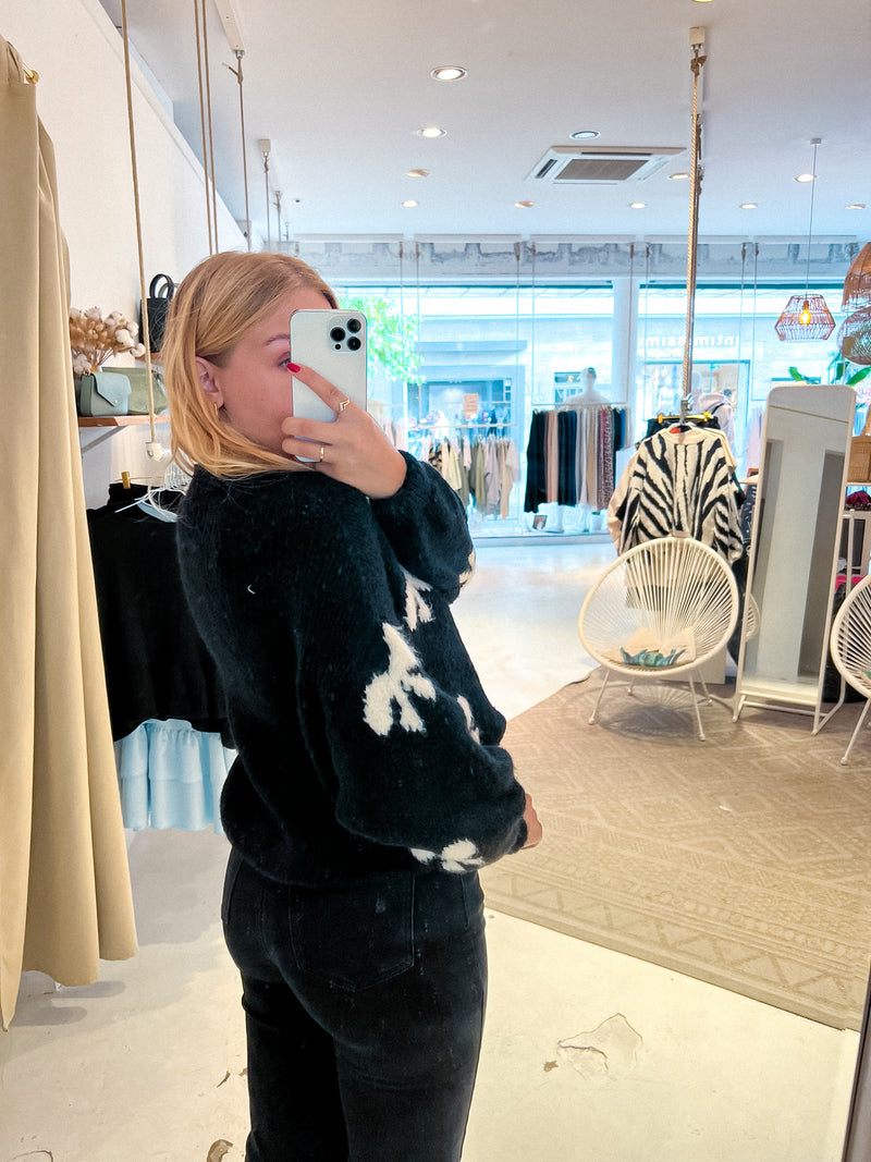 Oversized Strickpullover mit Schleifen Schwarz