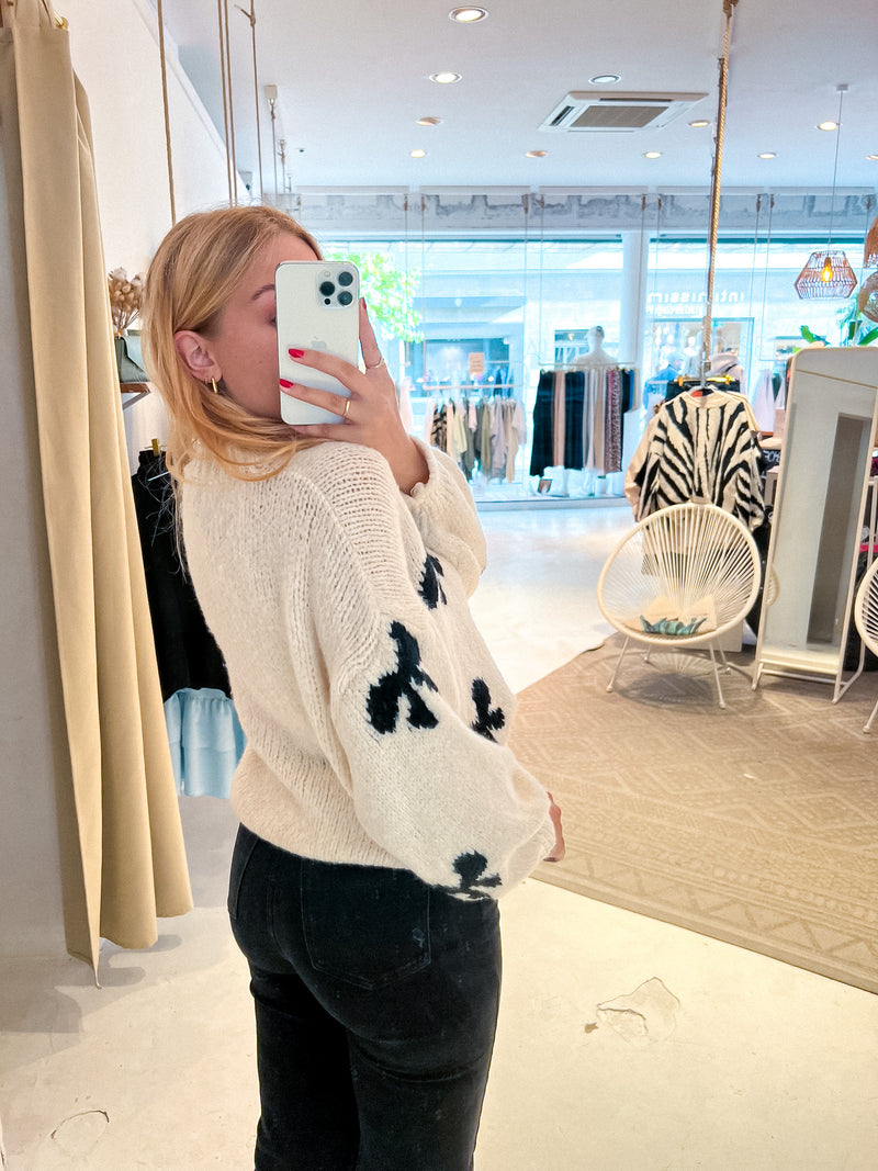 Oversized Strickpullover mit Schleifen Beige