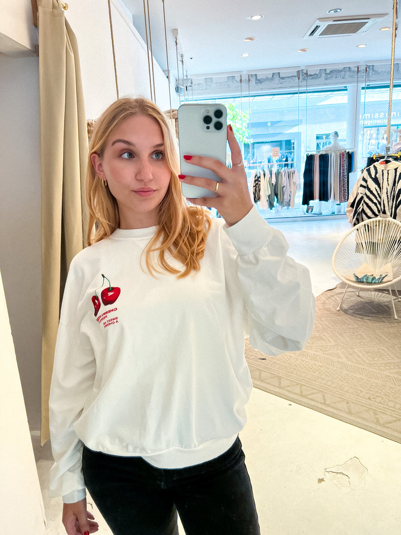 Cherry Crew Neck Weiß