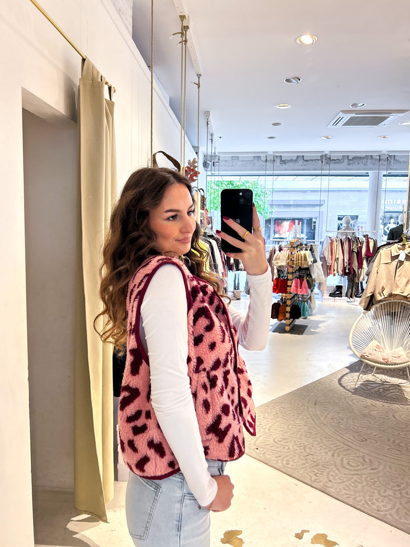 Teddy Weste mit Knopfleiste Leo Pink
