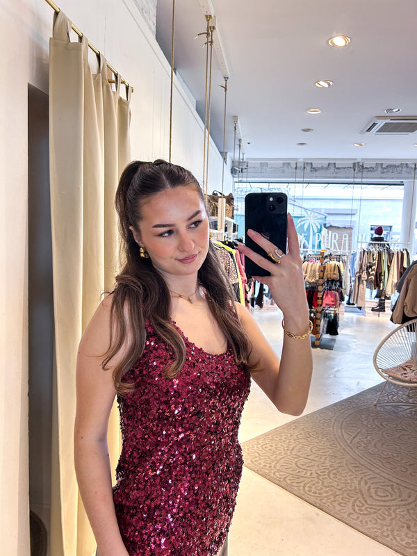 Top mit Pailletten Weinrot