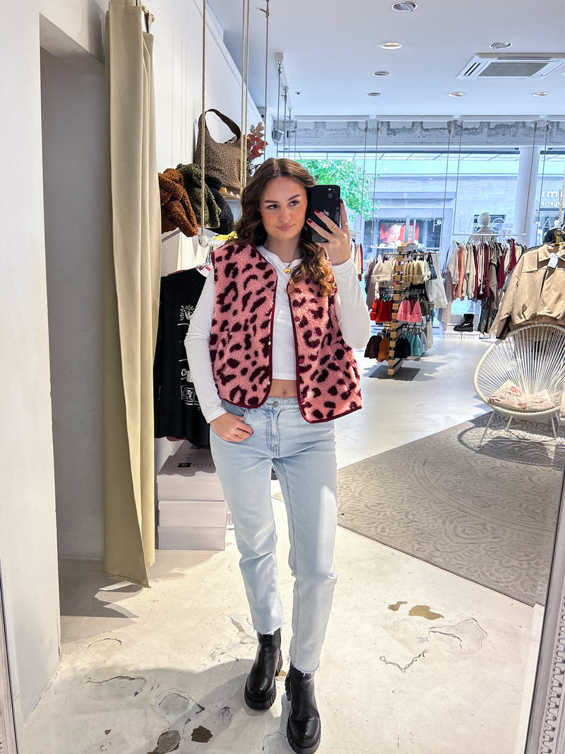 Teddy Weste mit Knopfleiste Leo Pink