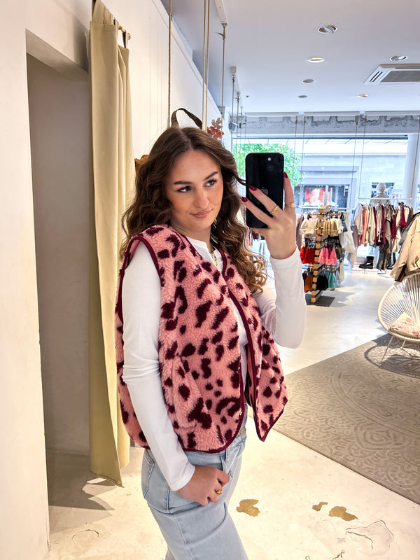 Teddy Weste mit Knopfleiste Leo Pink