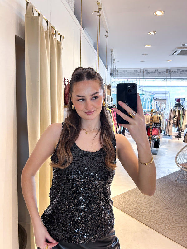 Top mit Pailletten Schwarz