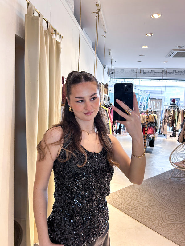 Top mit Pailletten Schwarz